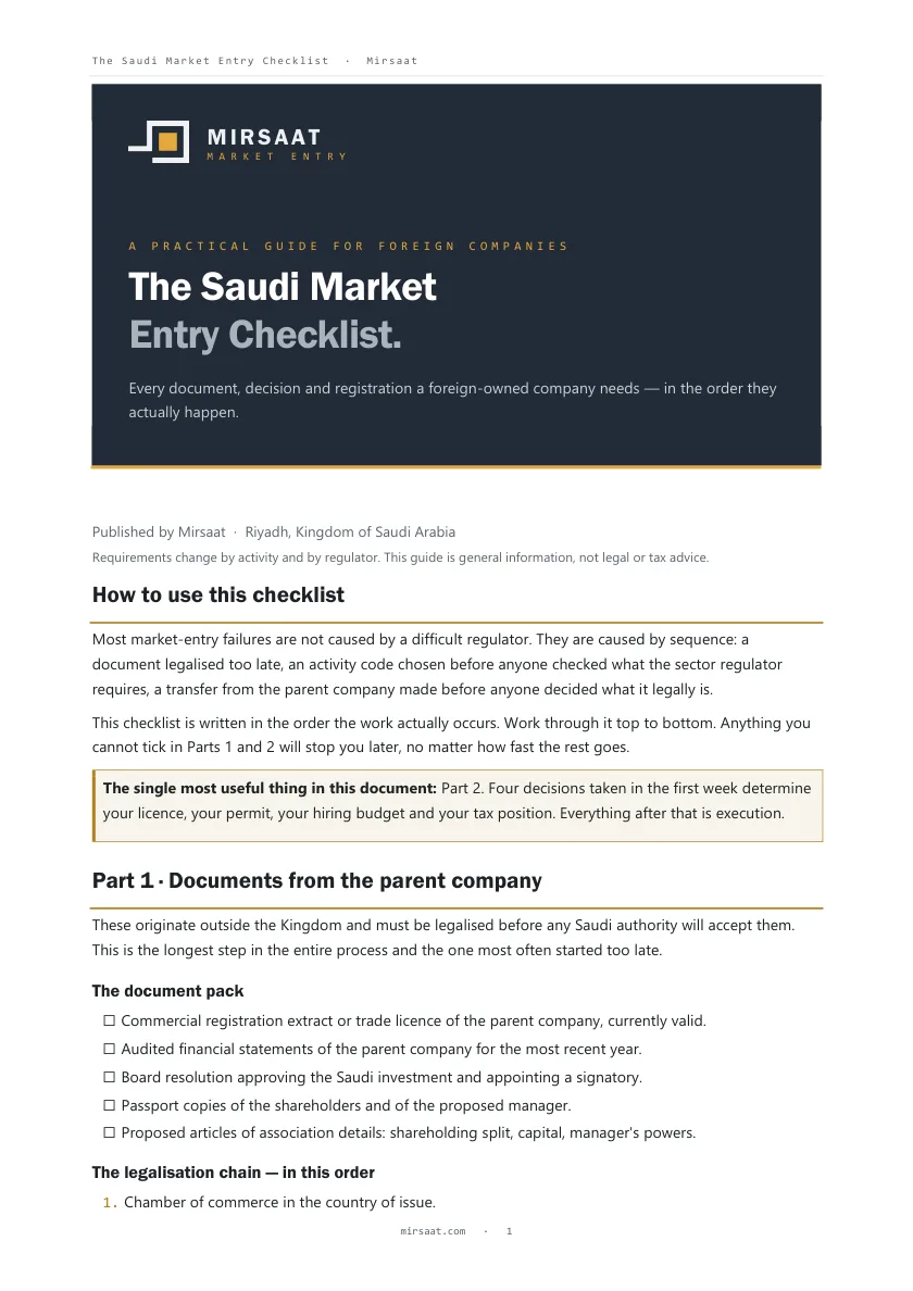 Cover of The Saudi Market Entry Checklist